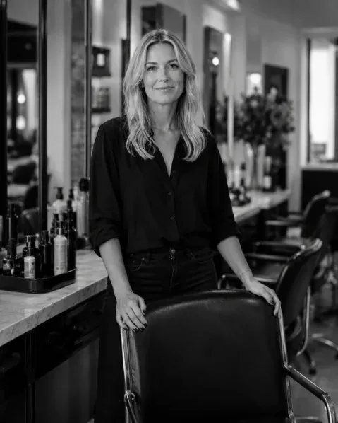 A salon owner behind the chair, mid-appointment